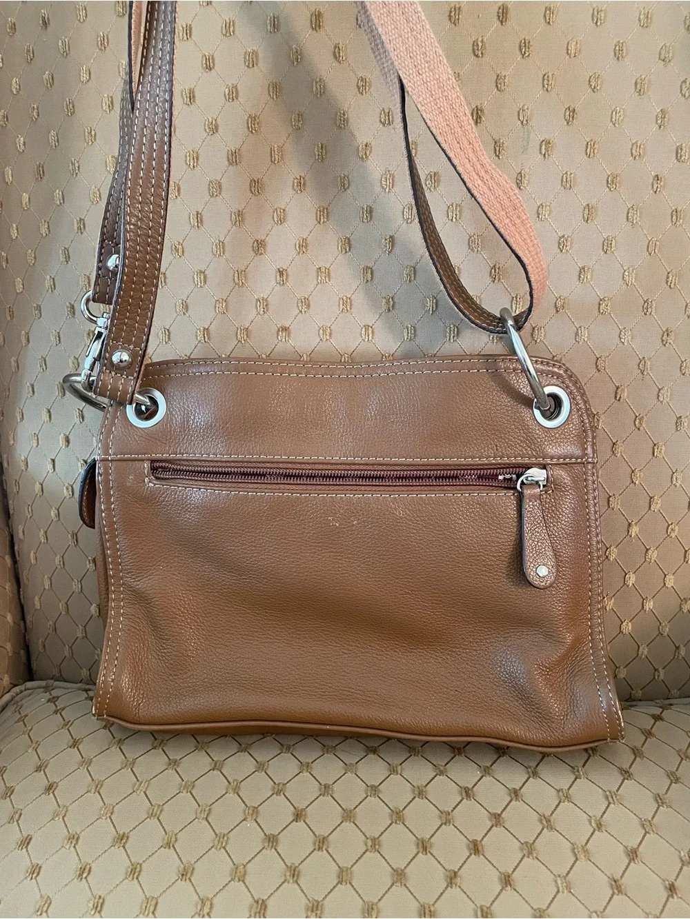 Tignanello Caramel Pebble Leather Shoulder Bag